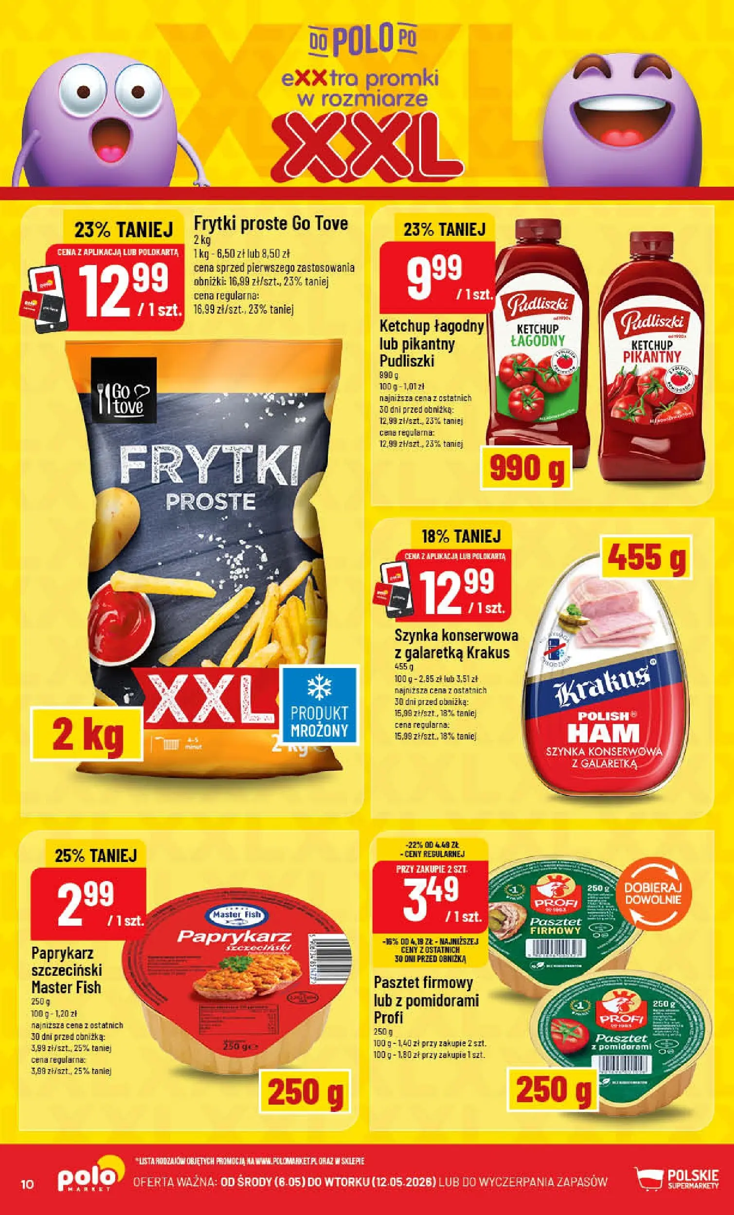 Nowa POLOmarket gazetka od jutra 06.05.2026 | Strona: 10 | Produkty: Galaretka, Paprykarz, Ketchup, Szynka