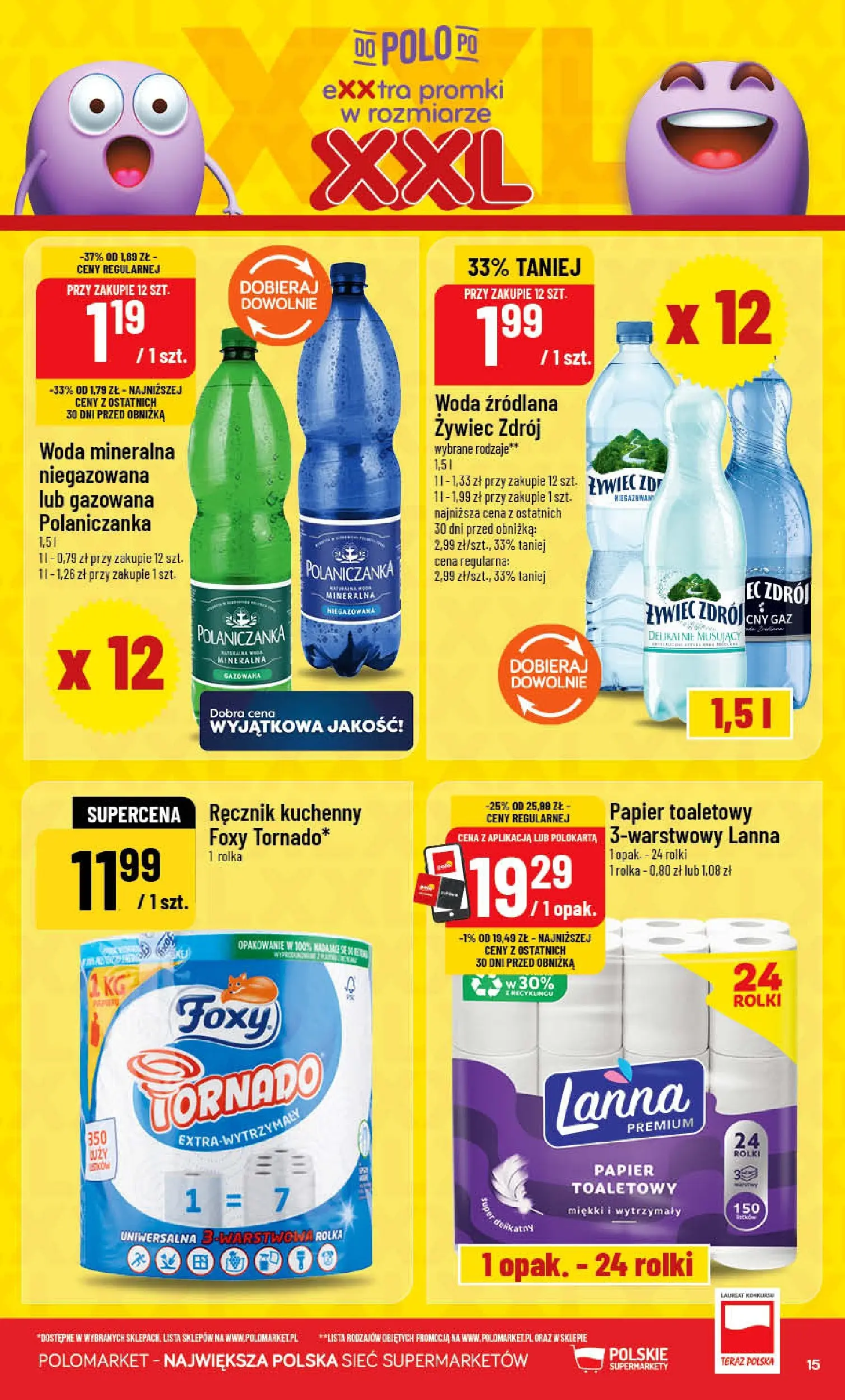 Nowa POLOmarket gazetka od jutra 06.05.2026 | Strona: 15 | Produkty: Papier toaletowy, Rolki, Woda źródlana, Woda