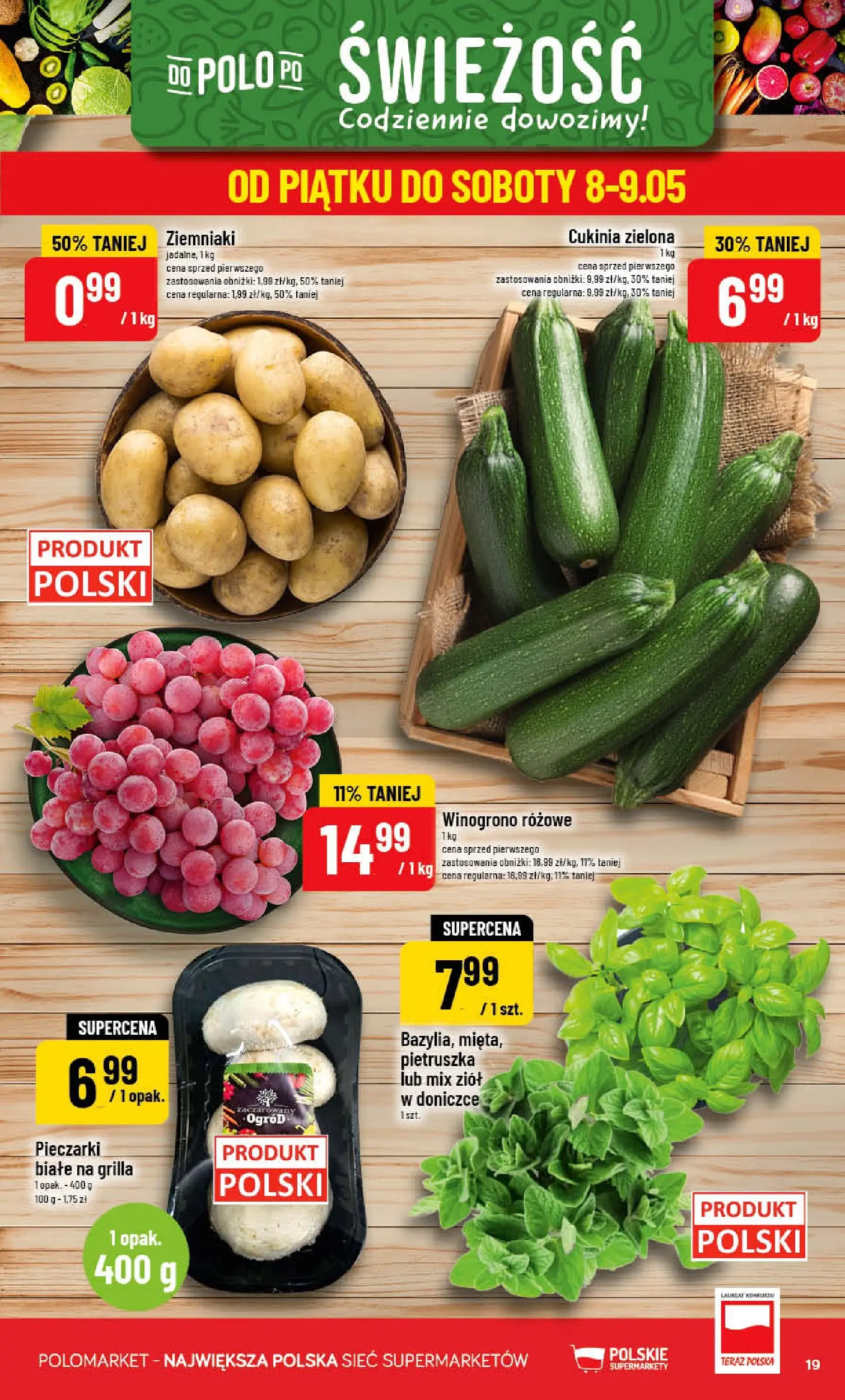 Nowa POLOmarket gazetka od jutra 06.05.2026 | Strona: 19 | Produkty: Pietruszka, Winogrono, Pieczarki, Ziemniaki