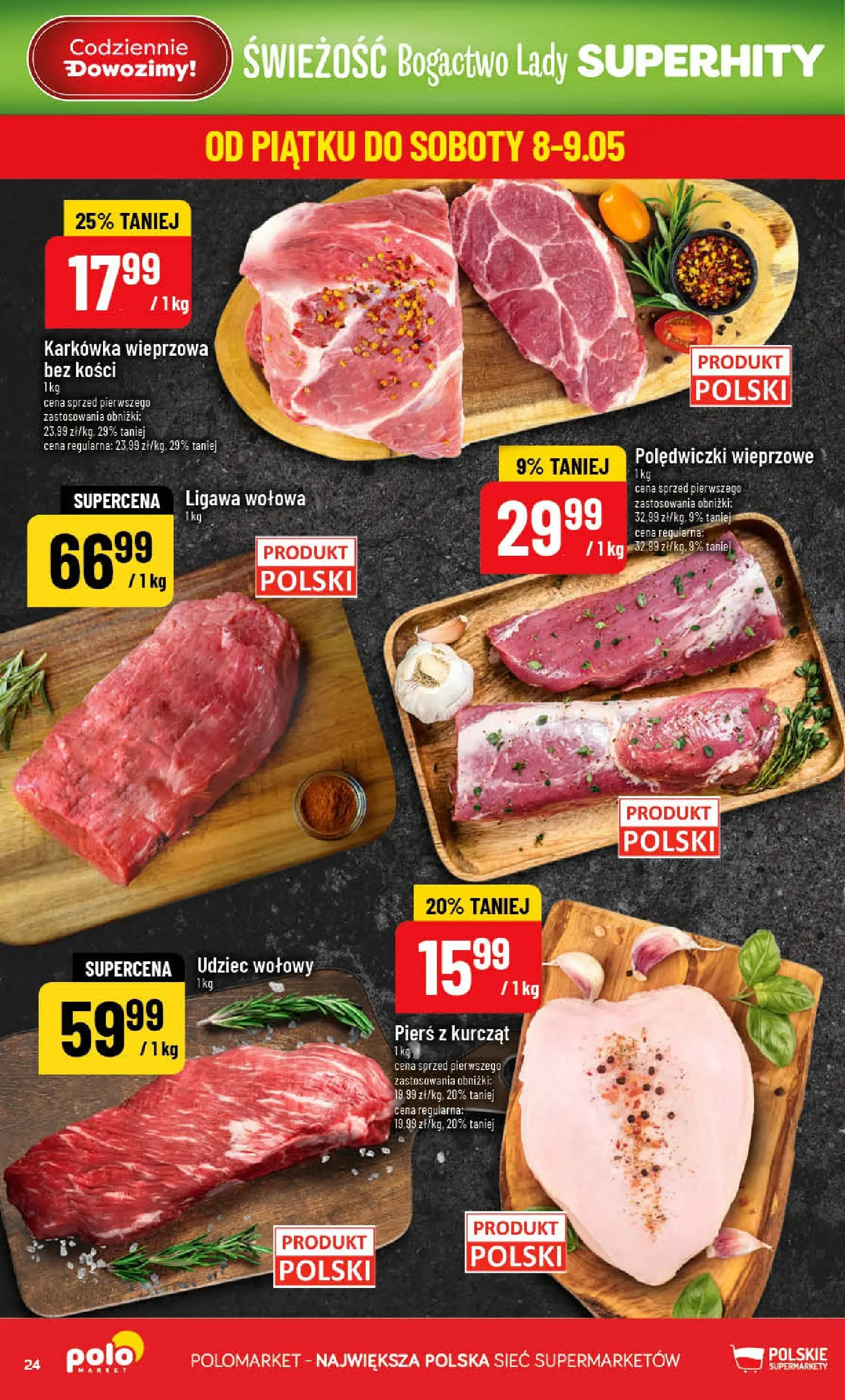 Nowa POLOmarket gazetka od jutra 06.05.2026 | Strona: 24 | Produkty: Karkówka, Karkówka wieprzowa, Polędwiczki wieprzowe