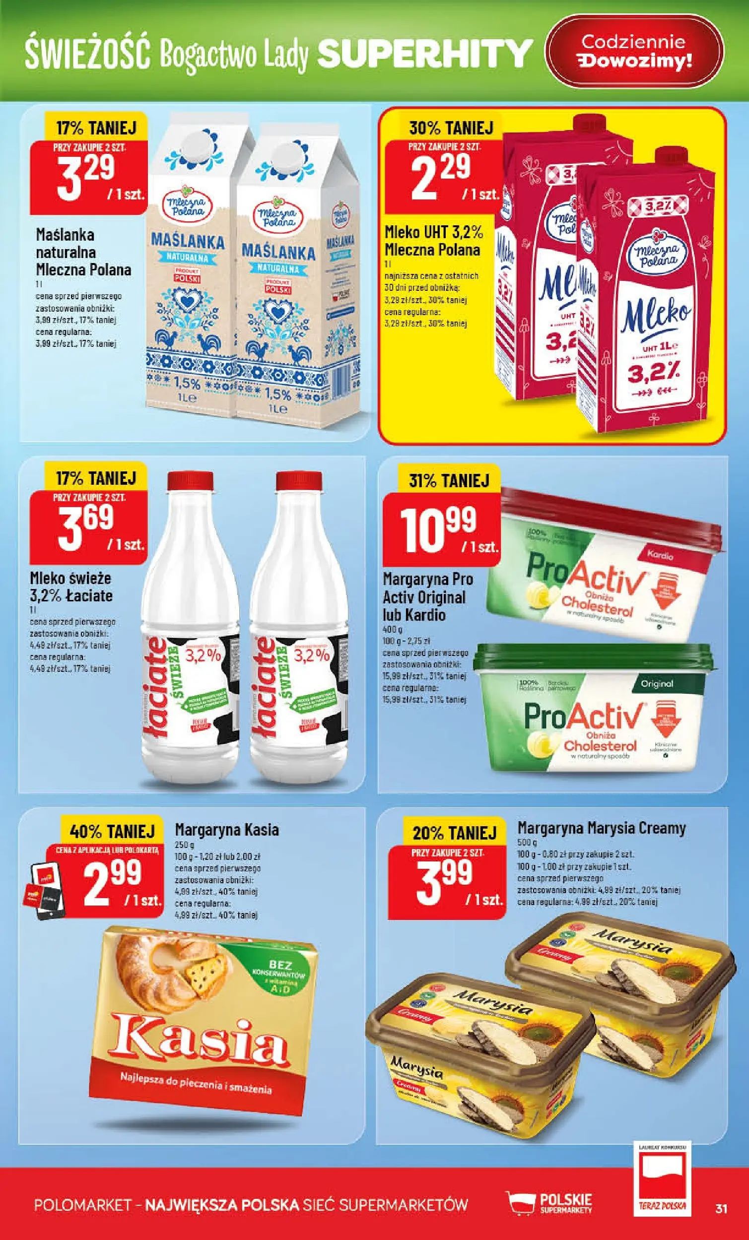 Nowa POLOmarket gazetka od jutra 06.05.2026 | Strona: 31 | Produkty: Margaryna kasia, Maślanka, Margaryna, Mleko