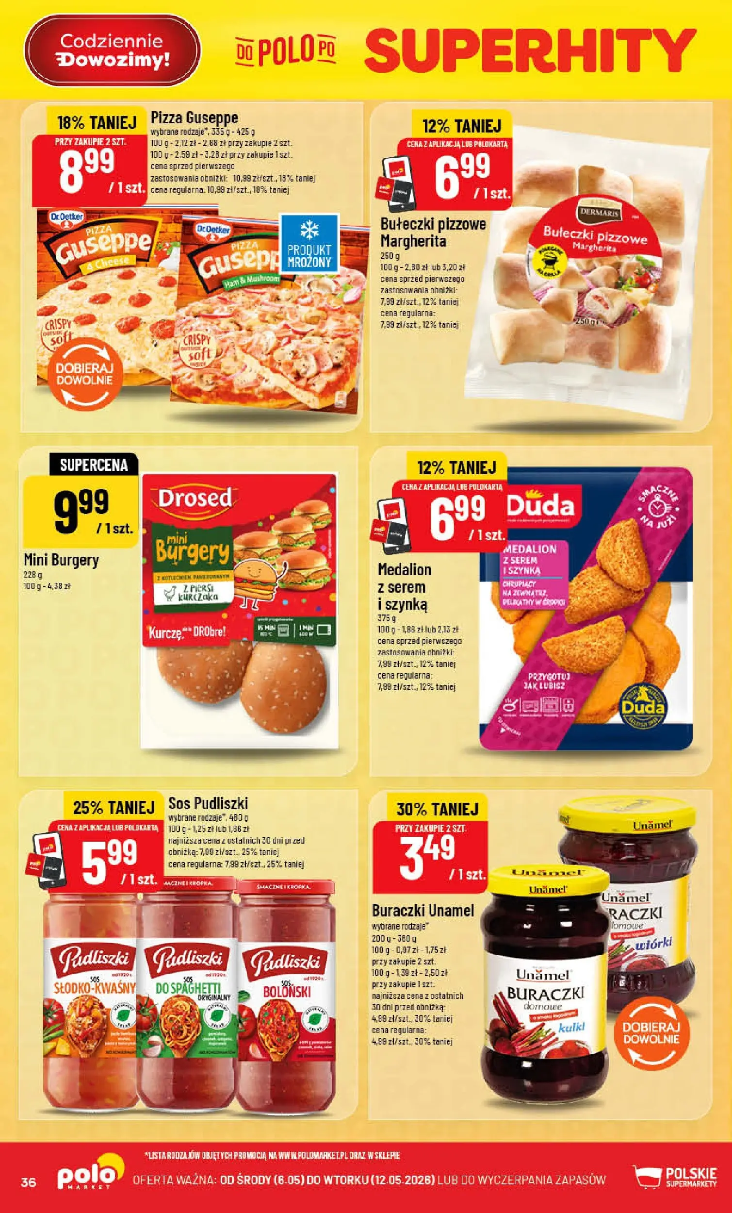 Nowa POLOmarket gazetka od jutra 06.05.2026 | Strona: 36 | Produkty: Piersi, Szynka, Pizza, Sos