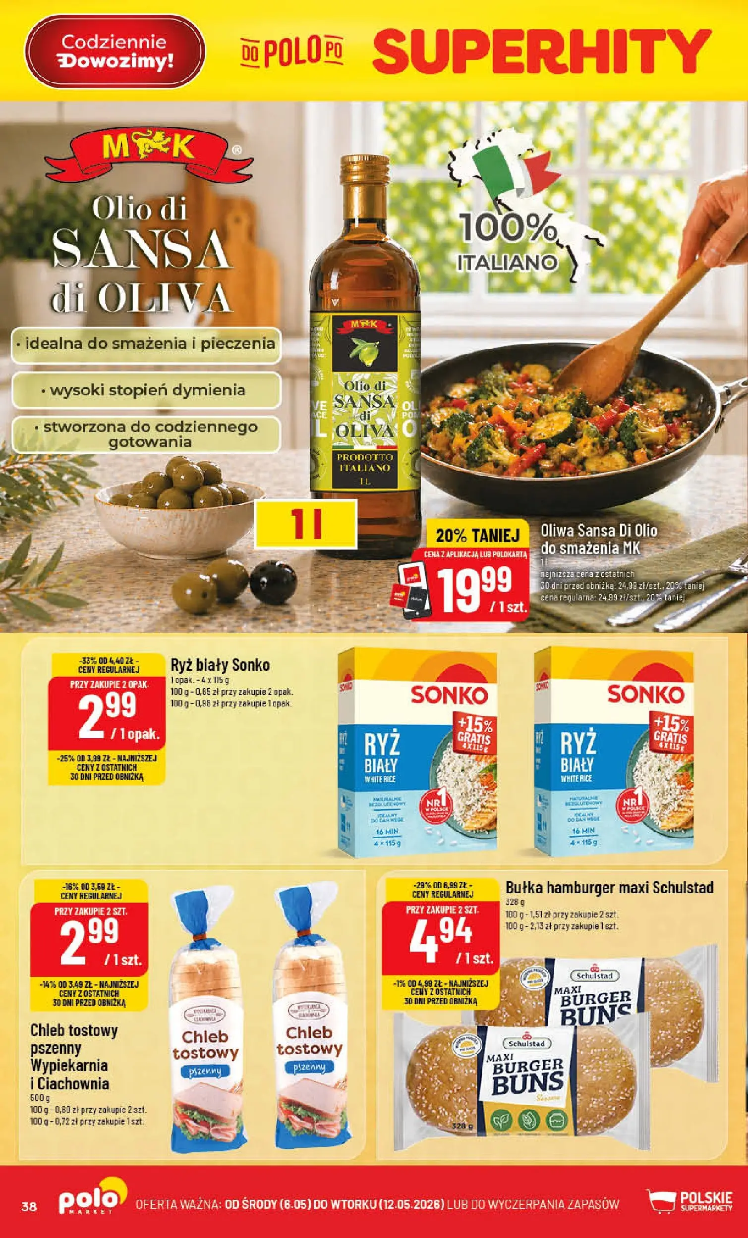 Nowa POLOmarket gazetka od jutra 06.05.2026 | Strona: 38 | Produkty: Hamburger, Bułka, Chleb, Ryż