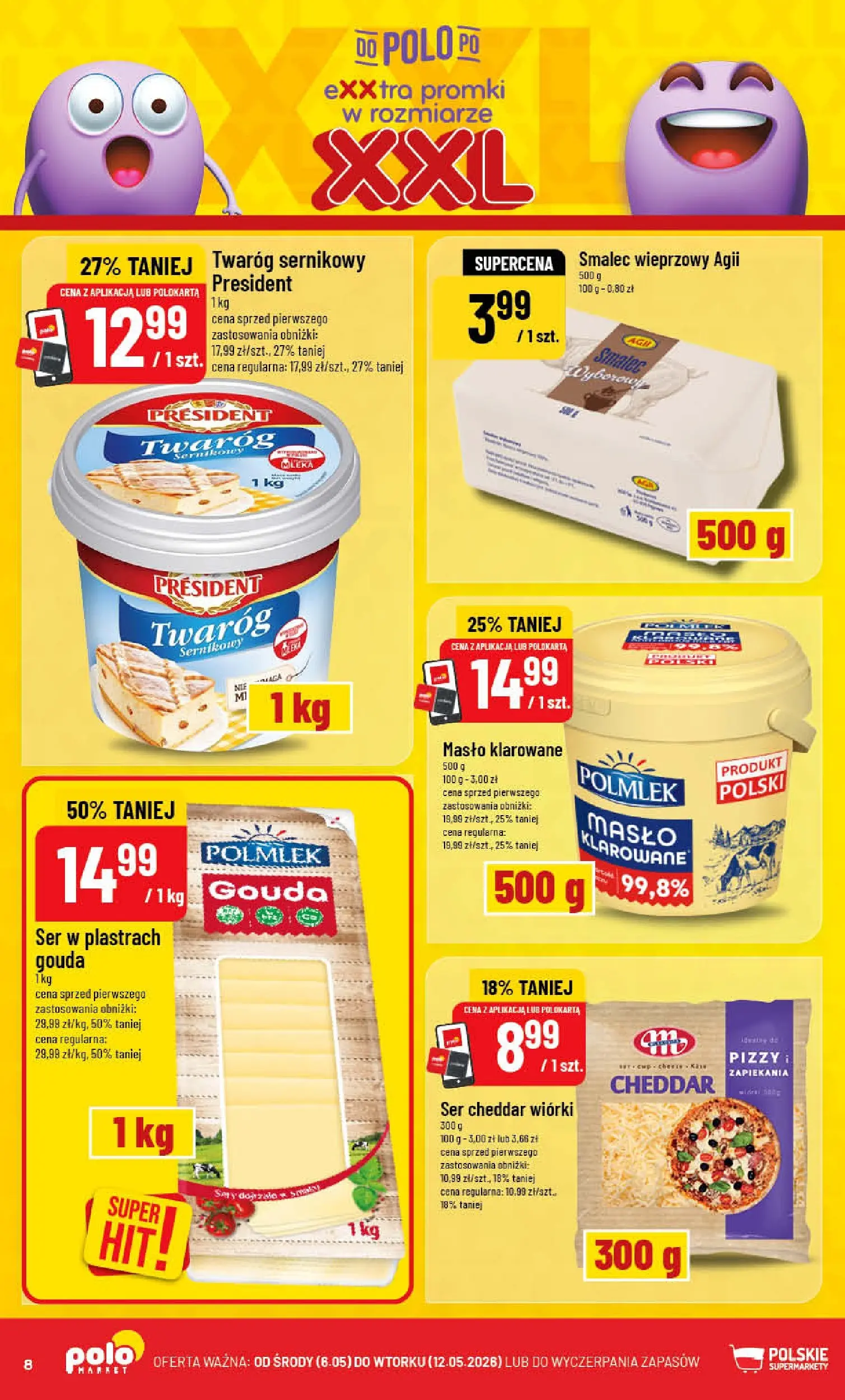 Nowa POLOmarket gazetka od jutra 06.05.2026 | Strona: 8 | Produkty: Masło klarowane, Ser, Twaróg, Cheddar
