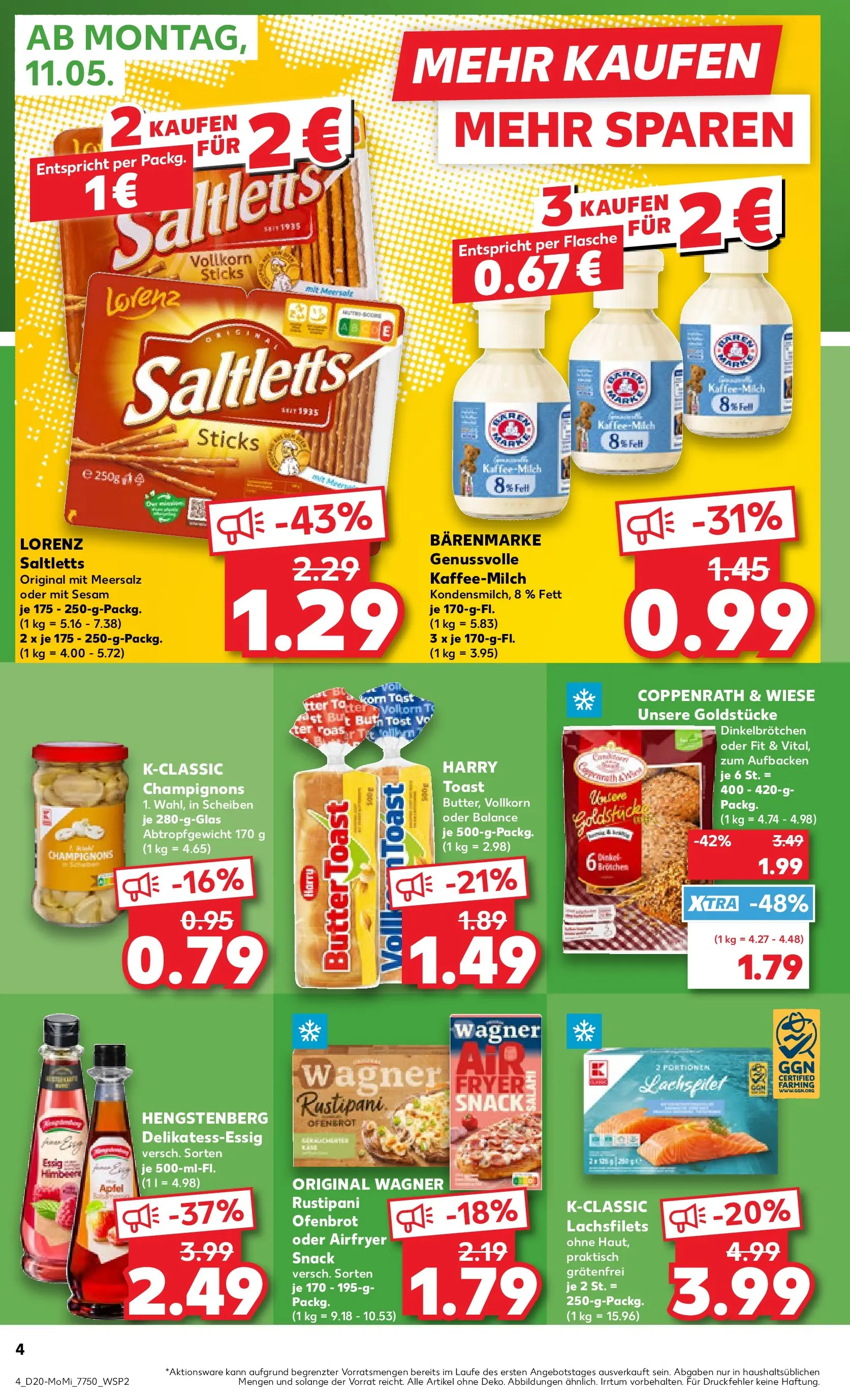 Prospekt Kaufland ab 10.05.2026 » Angebote Online zum Blättern | Seite: 4 | Produkte: Milch, Butter, Essig, Champignons