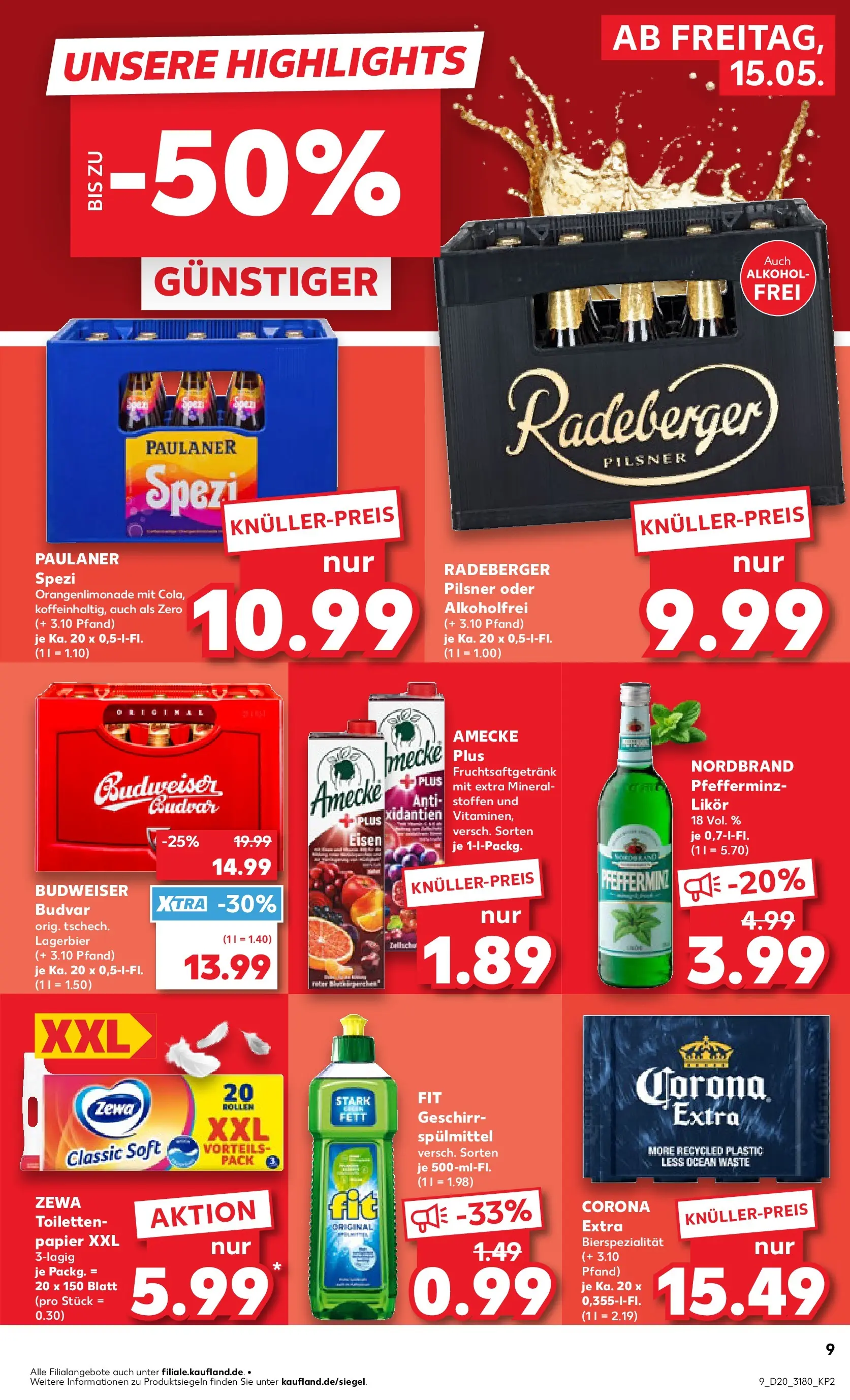 Prospekt Kaufland ab 10.05.2026 » Angebote Online zum Blättern | Seite: 16 | Produkte: Paulaner spezi, Likör, Budweiser, Toilettenpapier