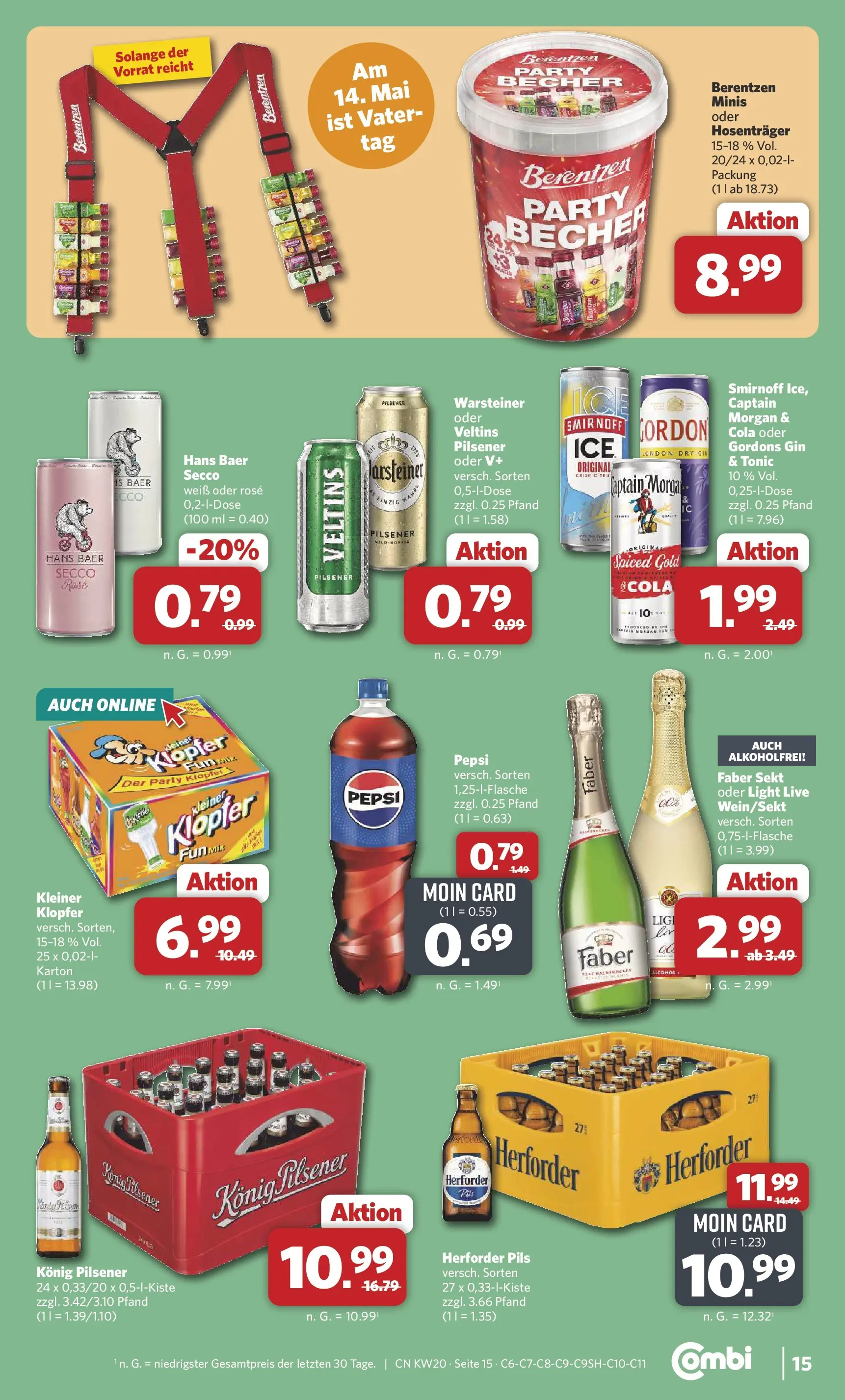 Combi Prospekt Detmold (ab 11.05.2026) zum Blättern | Seite: 15 | Produkte: Pepsi, Gin, Veltins, Berentzen