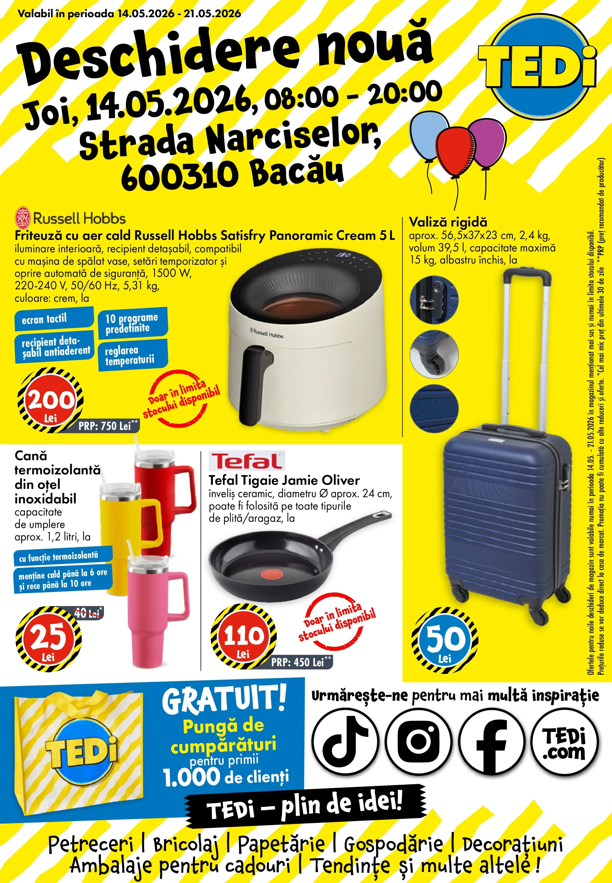 TEDi - Catalog TEDi până în data de 16.05.2026 - Oferta 09.05.2026 - 16.05.2026 | Pagină: 1 | Produse: Valiză, Pungă, Mașină De Spălat, Friteuză
