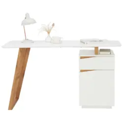 Schreibtisch 140/45-60/76 cm in Wei&szlig;, Eichefarben