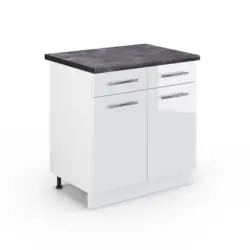K&uuml;chenunterschrank Fame-Line Wei&szlig; Hochglanz 80 cm , AP Anthrazit