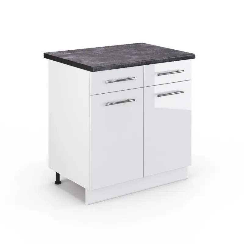 K&uuml;chenunterschrank Fame-Line Wei&szlig; Hochglanz 80 cm , AP Anthrazit