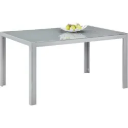 Gartentisch Metall, Glas Grau, Silberfarben rechteckig