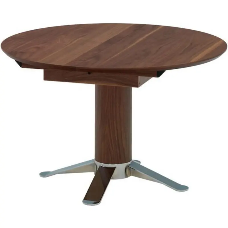 Esstisch 120-165/120/77 cm Echtholz Holz, Metall ausziehbar rund Nussbaumfarben