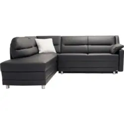 Ecksofa in Echtleder Schwarz 208/242 cm