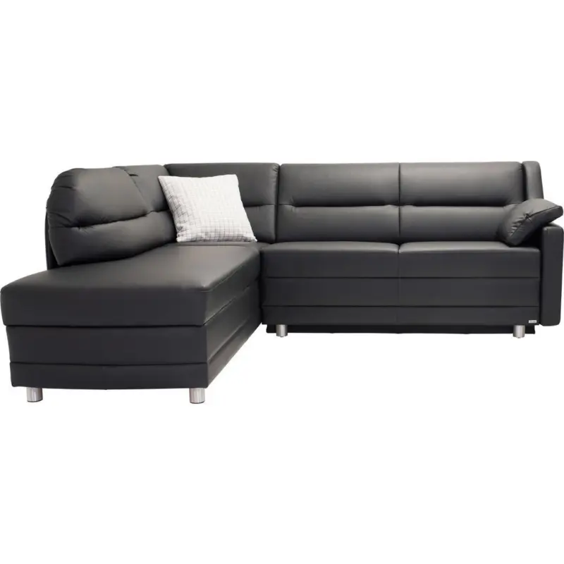 Ecksofa in Echtleder Schwarz 208/242 cm