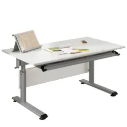 Jugendschreibtisch 120/70/53-79 cm Silberfarben, Wei&szlig; h&ouml;henverstellbar