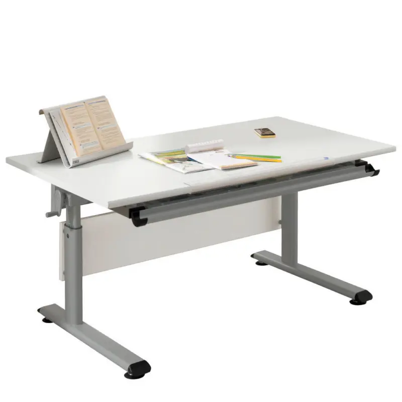 Jugendschreibtisch 120/70/53-79 cm Silberfarben, Wei&szlig; h&ouml;henverstellbar