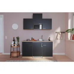 Minik&uuml;che 150 cm in Schwarz, Eichefarben
