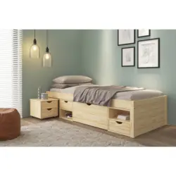 Stauraumbett in Naturfarben