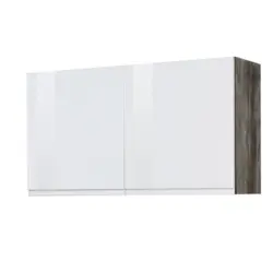 K&uuml;chenoberschrank 100/57/34 cm in Grau, Wei&szlig; Hochglanz