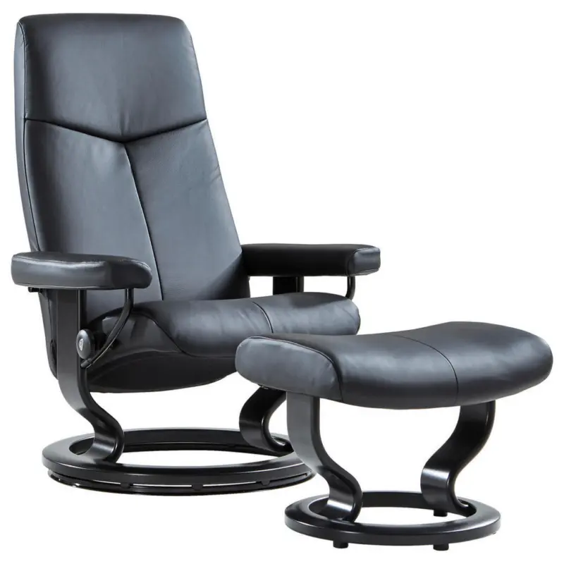 Relaxsesselset in Holz, Leder Schwarz