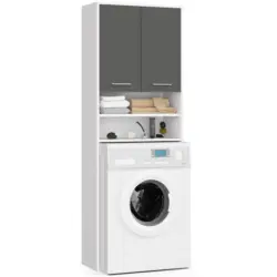 Waschmaschinenschrank Wei&szlig;, Grau 64x30x180 cm