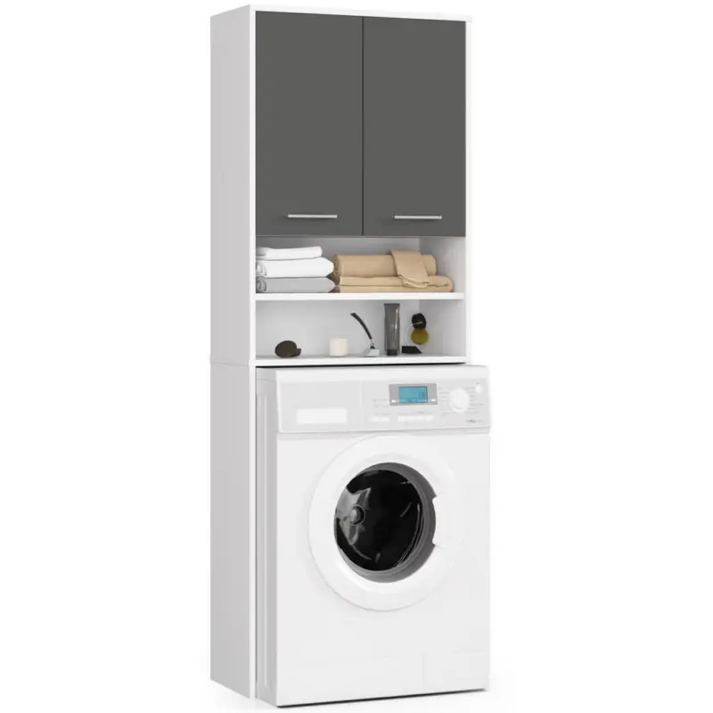 Waschmaschinenschrank Wei&szlig;, Grau 64x30x180 cm