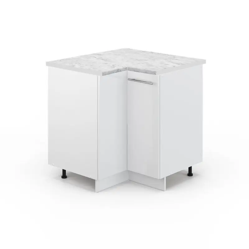 Eckunterschrank Fame-Line Wei&szlig; Hochglanz 80.5 cm , AP Marmor