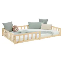 Bodenbett 120x200 cm Natur mit Lattenrost