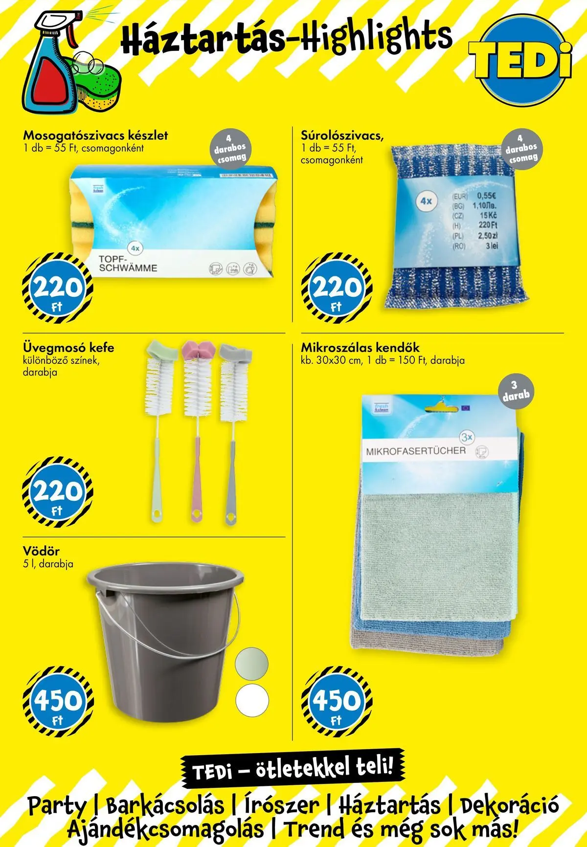TEDi akciós újság Új nyitás Szolnok - 2026.05.15. -tól/töl > akció, lapozható szórólap 🛍️ | Oldal: 11 | Termékek: Kefe, Dekoráció