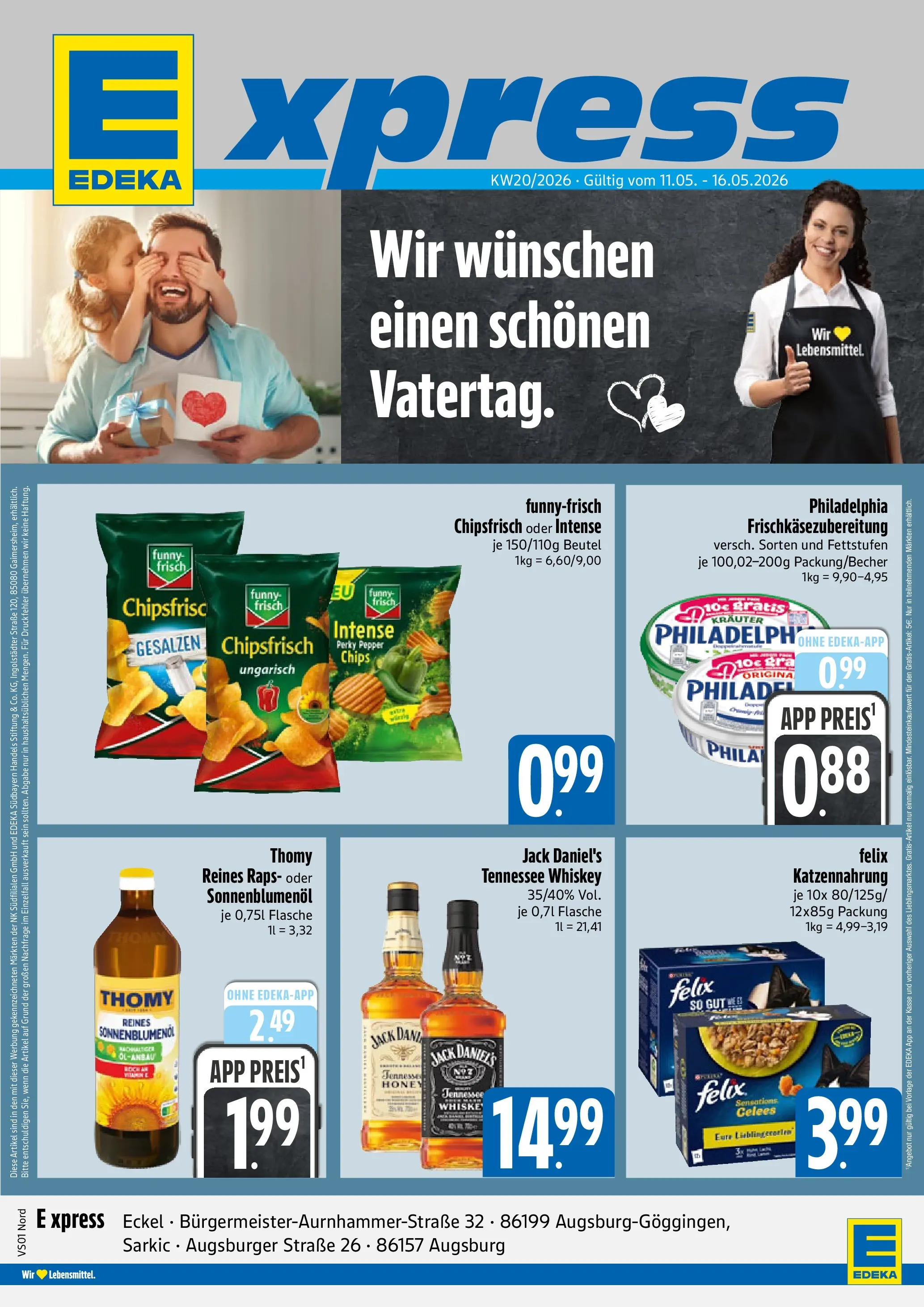 Angebote - E xpress: Wochenangebote (ab 10.05.2026) zum Blättern | Seite: 1 | Produkte: Sonnenblumenol, Philadelphia, Chips, Whiskey