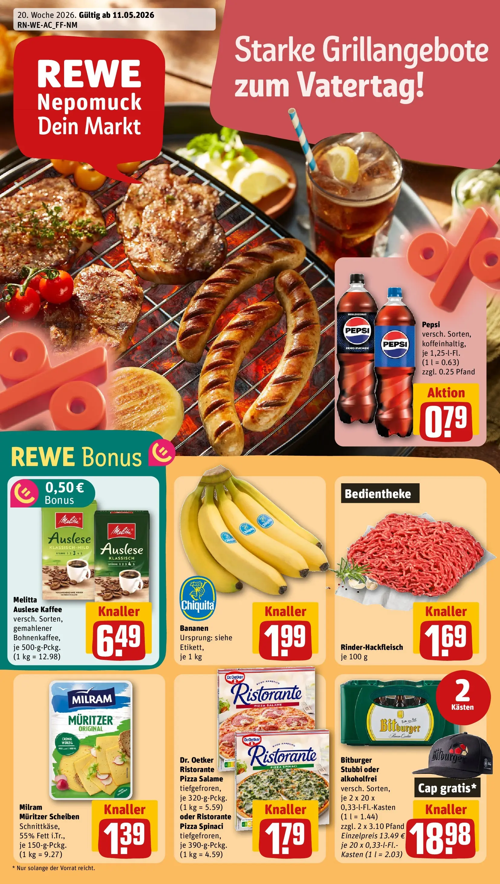 REWE Prospekt ab 10.05.2026 zum Blättern » Angebote | Seite: 1 | Produkte: Ristorante, Bitburger, Milram, Zucker
