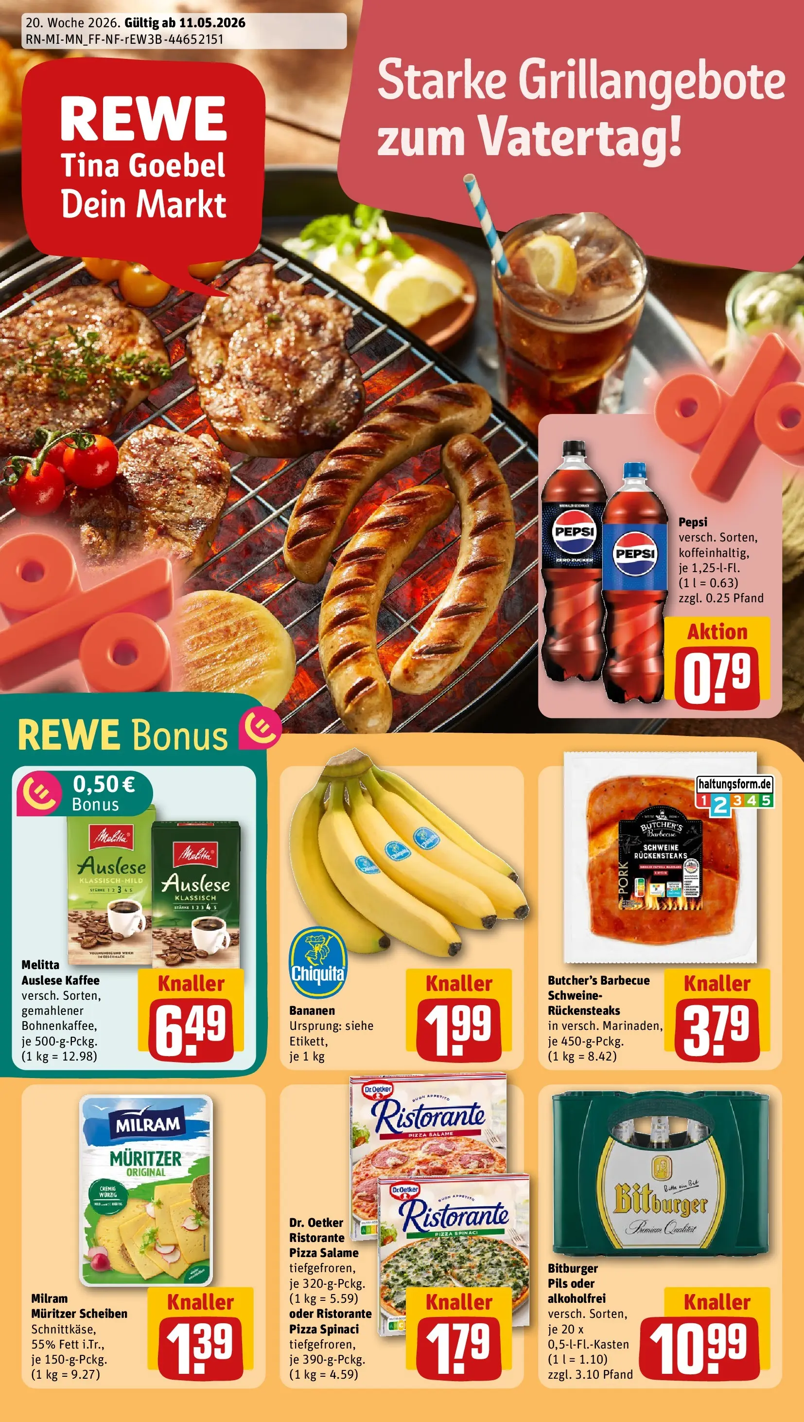 REWE Prospekt ab 10.05.2026 zum Blättern » Angebote | Seite: 1 | Produkte: Ristorante, Melitta, Pils, Bananen