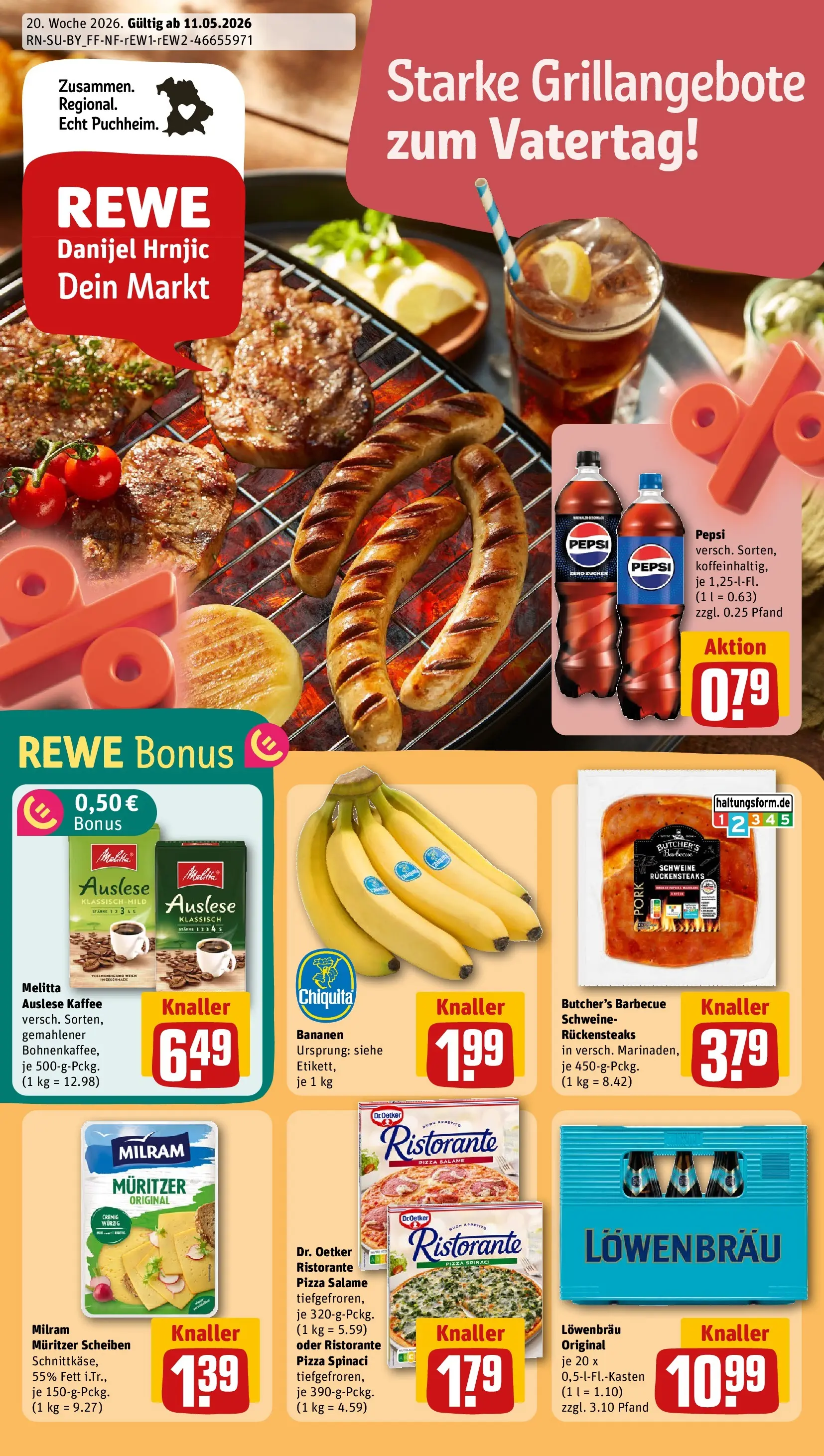 REWE Prospekt ab 10.05.2026 zum Blättern » Angebote | Seite: 1 | Produkte: Melitta, Zucker, Pepsi, Pizza