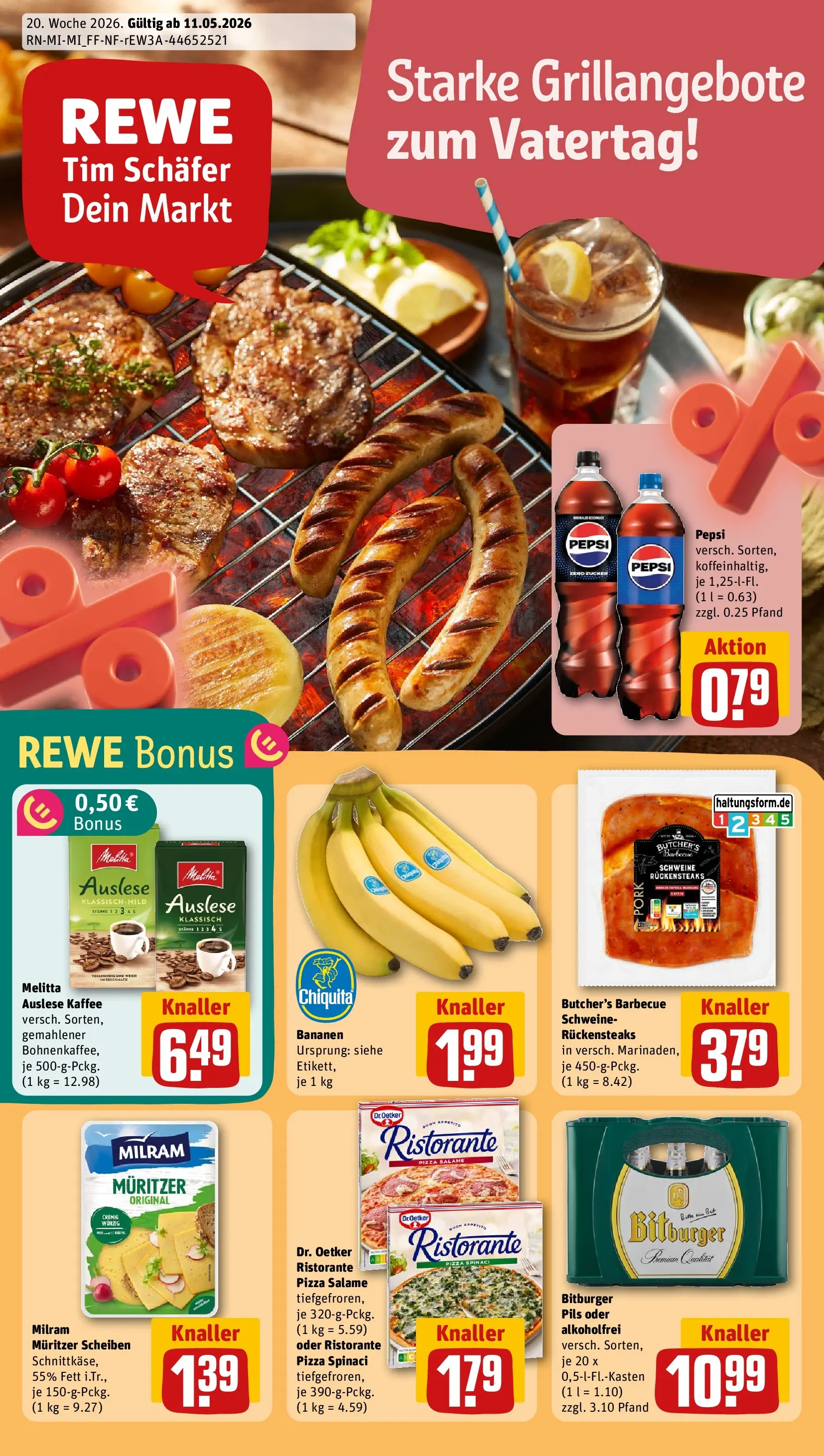 REWE Prospekt ab 10.05.2026 zum Blättern » Angebote | Seite: 1 | Produkte: Ristorante, Melitta, Pepsi, Steak