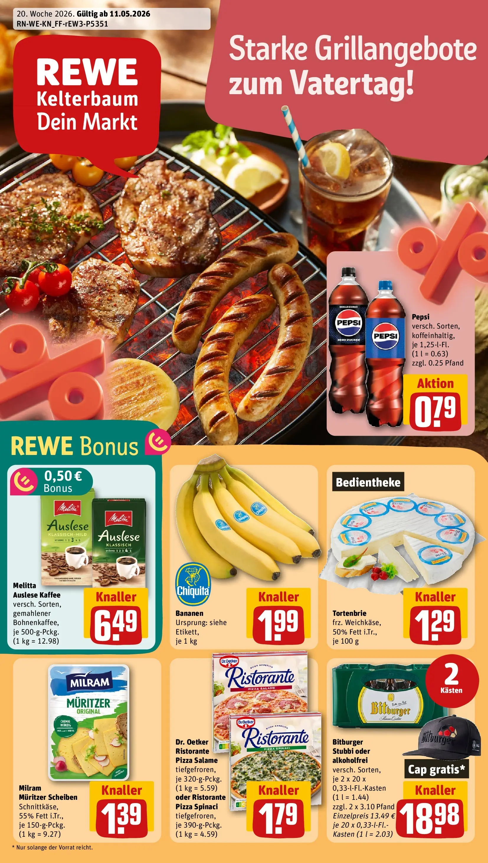REWE Prospekt ab 10.05.2026 zum Blättern » Angebote | Seite: 1 | Produkte: Bitburger, Melitta, Bananen, Pizza