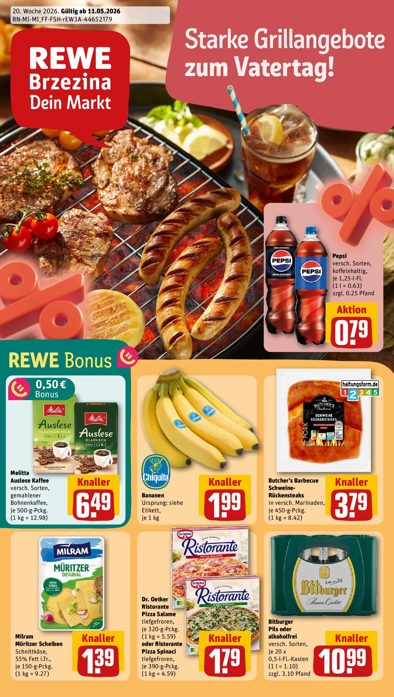 REWE Prospekt ab 10.05.2026 zum Blättern » Angebote | Seite: 1 | Produkte: Kaffee, Milram, Zucker, Pizza