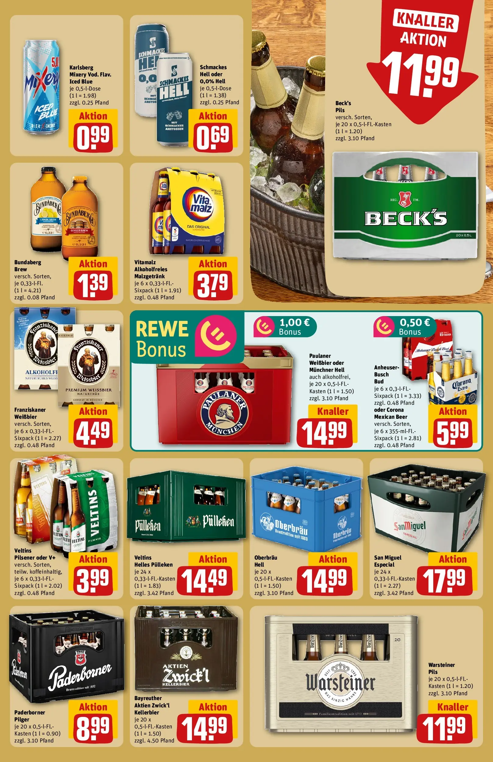 REWE Prospekt ab 10.05.2026 zum Blättern » Angebote | Seite: 21 | Produkte: Helles pulleken, Weißbier, Warsteiner, Paulaner