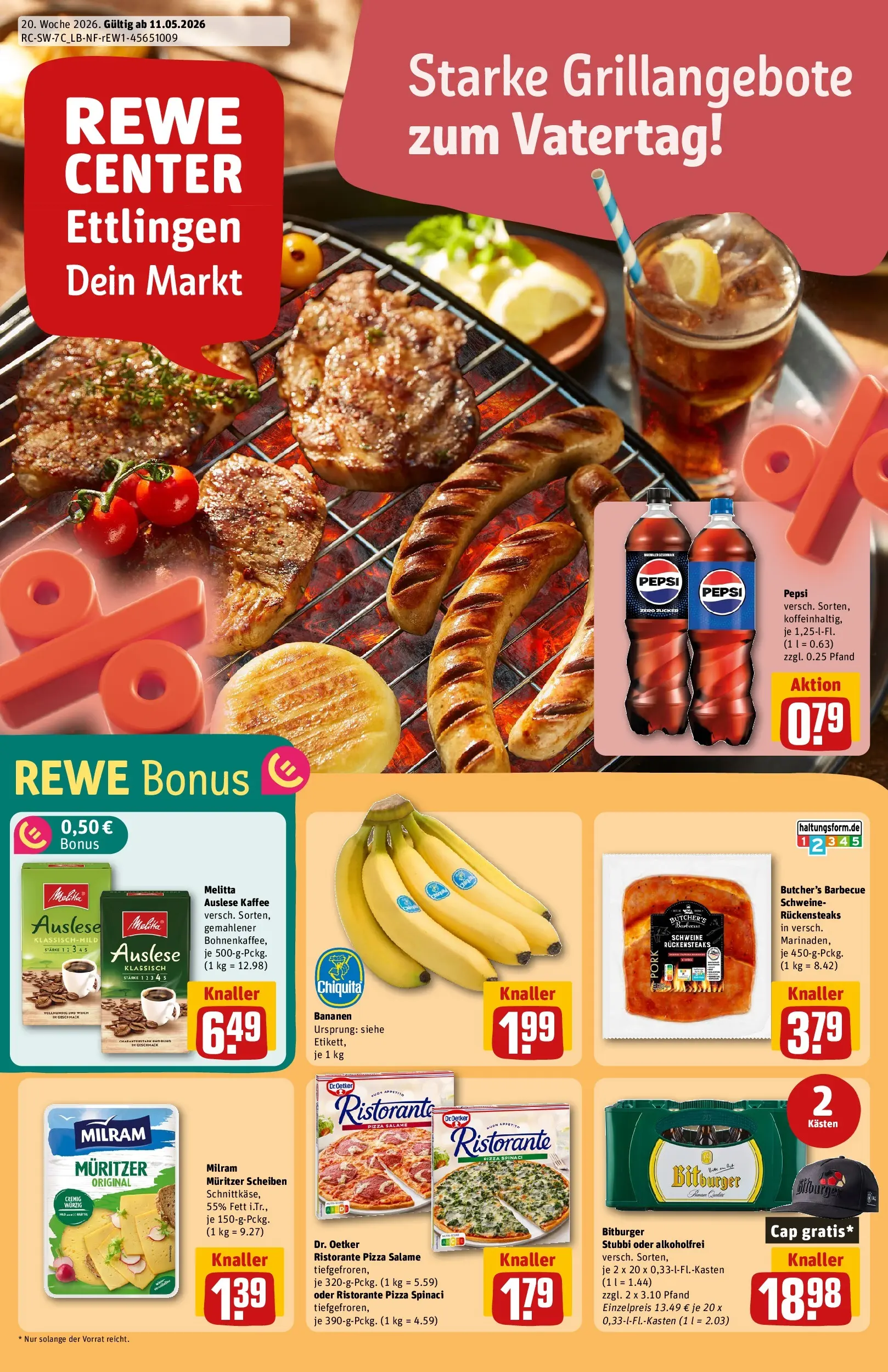 REWE Prospekt ab 10.05.2026 zum Blättern » Angebote | Seite: 1 | Produkte: Ristorante, Bitburger, Milram, Zucker