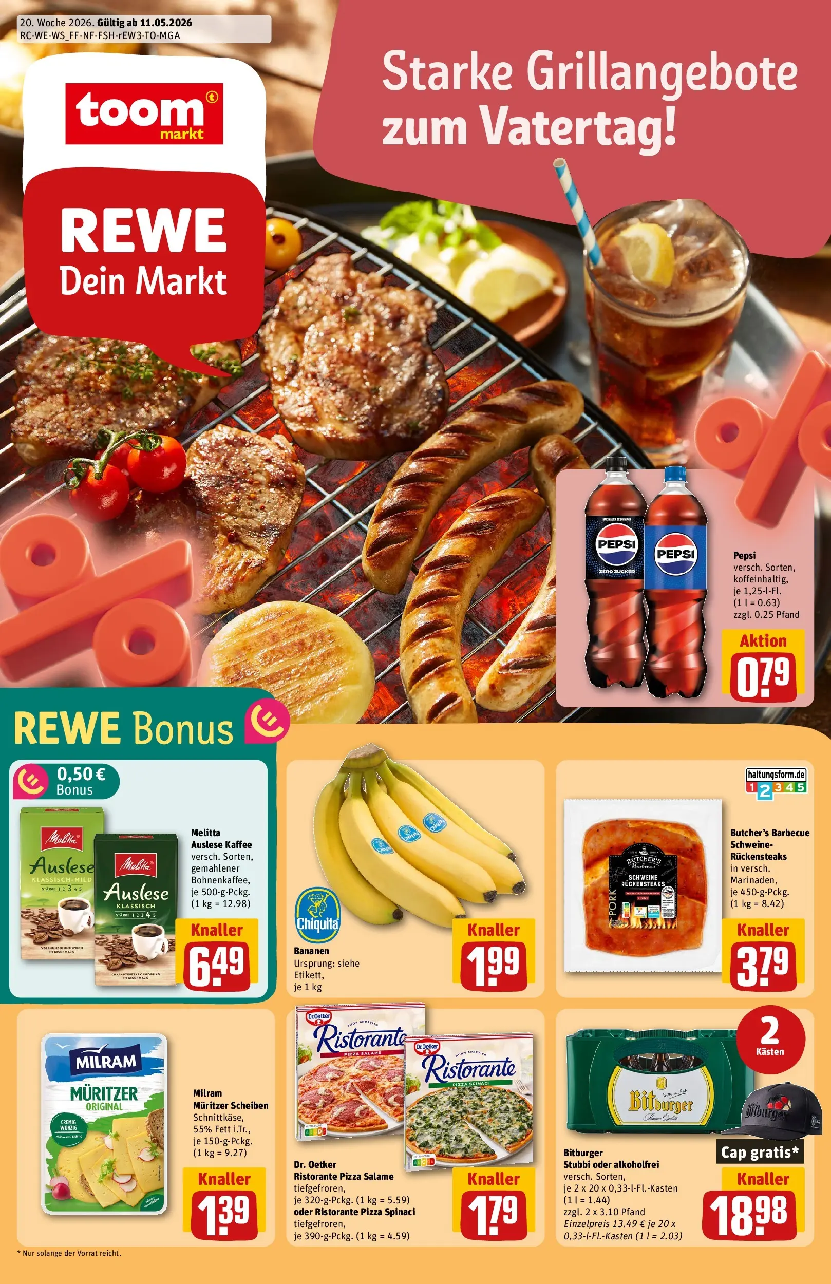 REWE Prospekt ab 10.05.2026 zum Blättern » Angebote | Seite: 1 | Produkte: Ristorante, Melitta, Milram, Pepsi