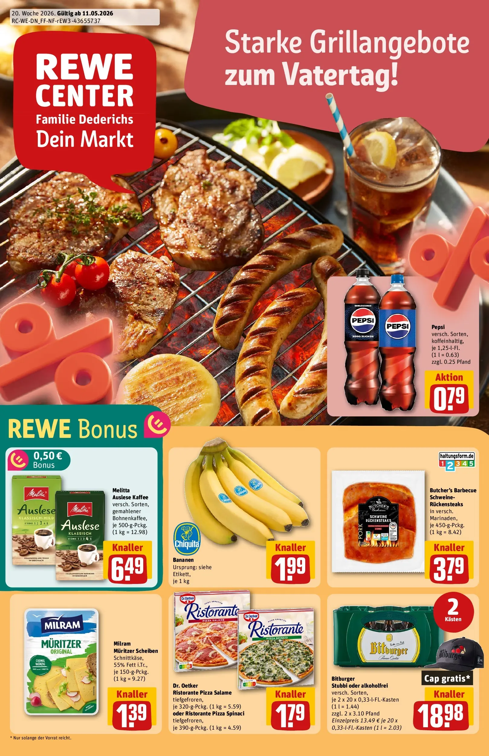 REWE Prospekt ab 10.05.2026 zum Blättern » Angebote | Seite: 1 | Produkte: Bitburger, Melitta, Kaffee, Pepsi