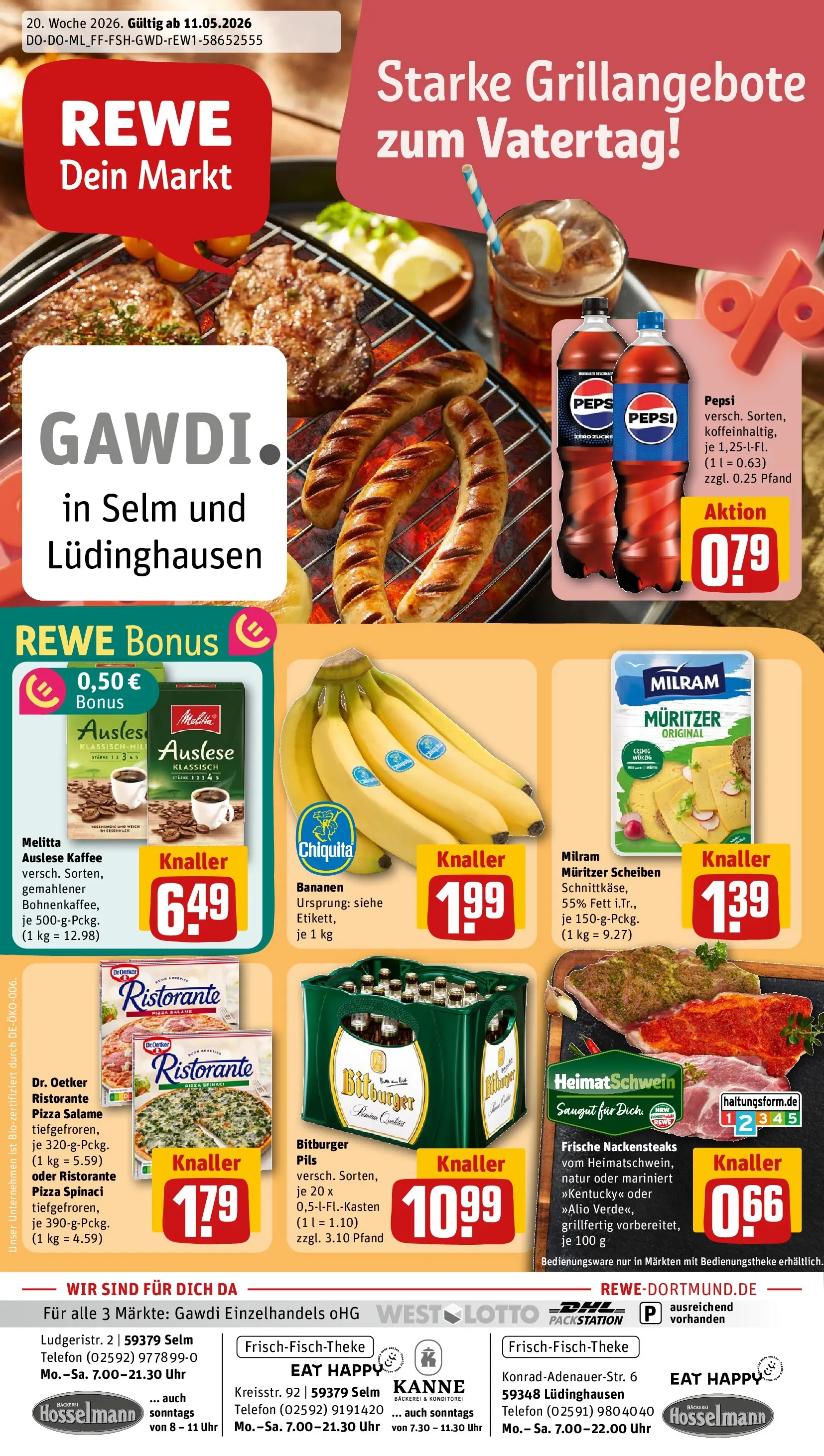 REWE Prospekt ab 10.05.2026 zum Blättern » Angebote | Seite: 1 | Produkte: Ristorante, Bitburger, Bäckerei, Milram