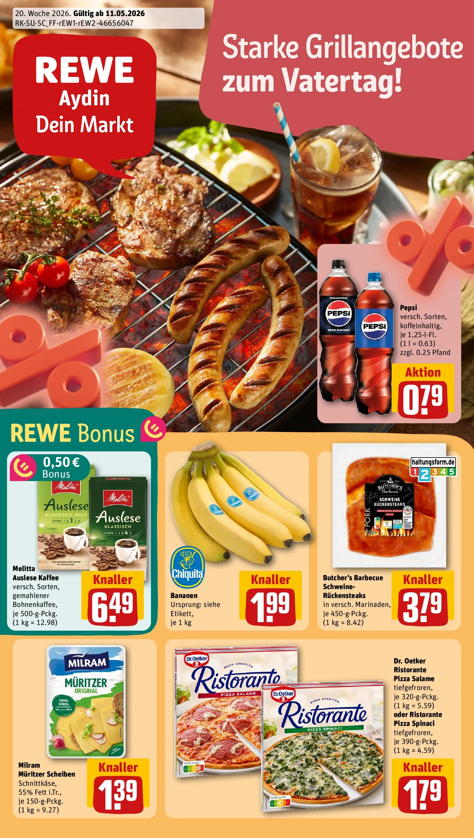 REWE Prospekt ab 10.05.2026 zum Blättern » Angebote | Seite: 1 | Produkte: Ristorante, Pepsi, Pizza, Steak