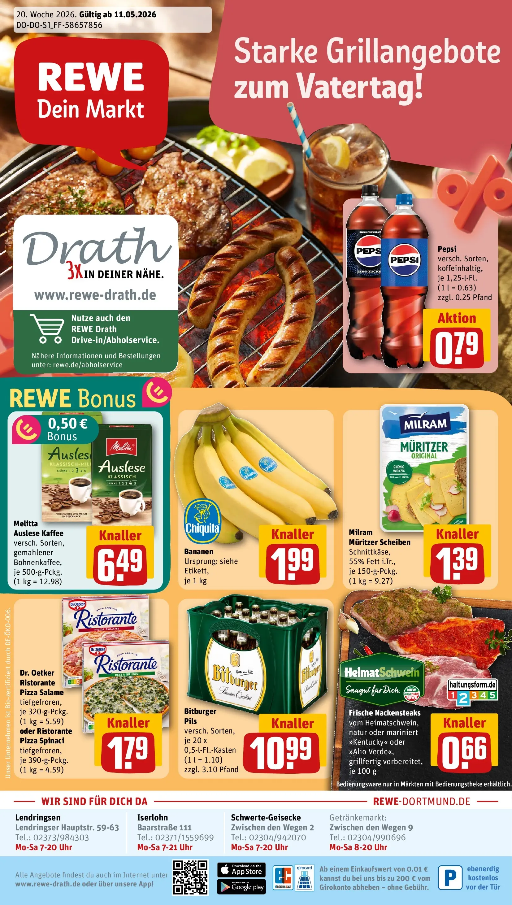 REWE Prospekt ab 10.05.2026 zum Blättern » Angebote | Seite: 1 | Produkte: Ristorante, Nackensteaks, Melitta, Uhr