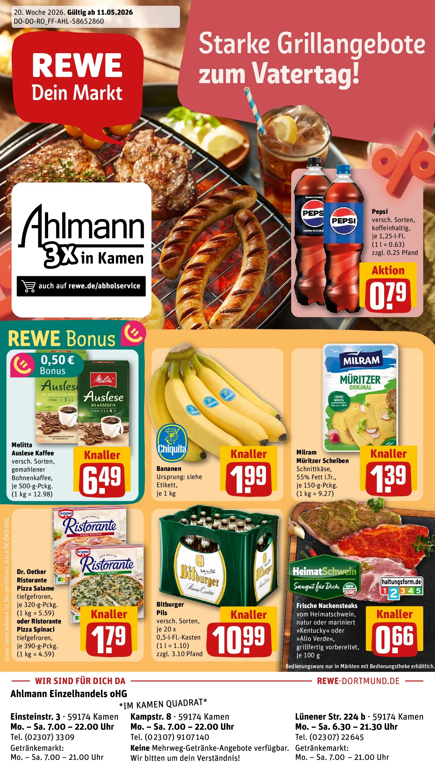 REWE Prospekt ab 10.05.2026 zum Blättern » Angebote | Seite: 1 | Produkte: Melitta, Pils, Bananen, Milram