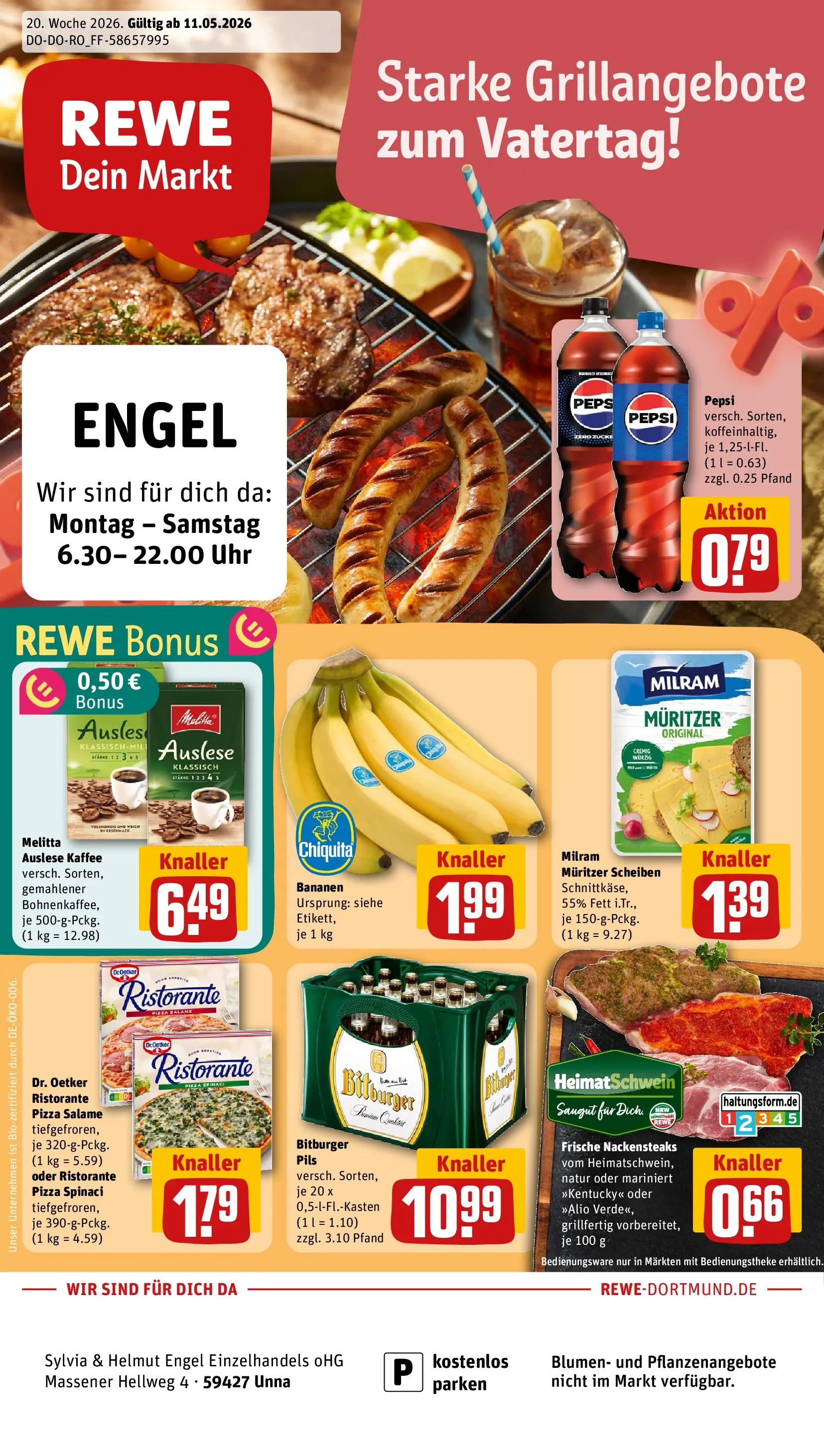 REWE Prospekt ab 10.05.2026 zum Blättern » Angebote | Seite: 1 | Produkte: Bitburger, Melitta, Kaffee, Pils