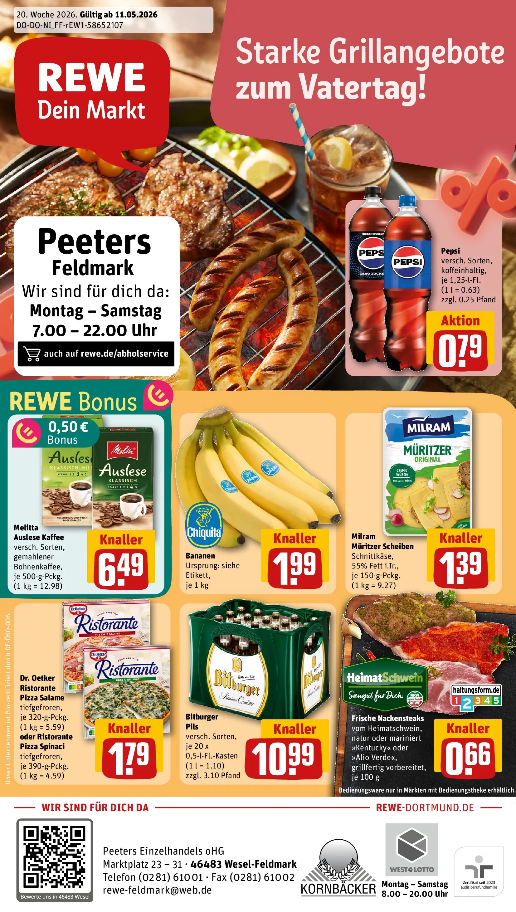REWE Prospekt ab 10.05.2026 zum Blättern » Angebote | Seite: 1 | Produkte: Ristorante, Bananen, Pepsi, Uhr