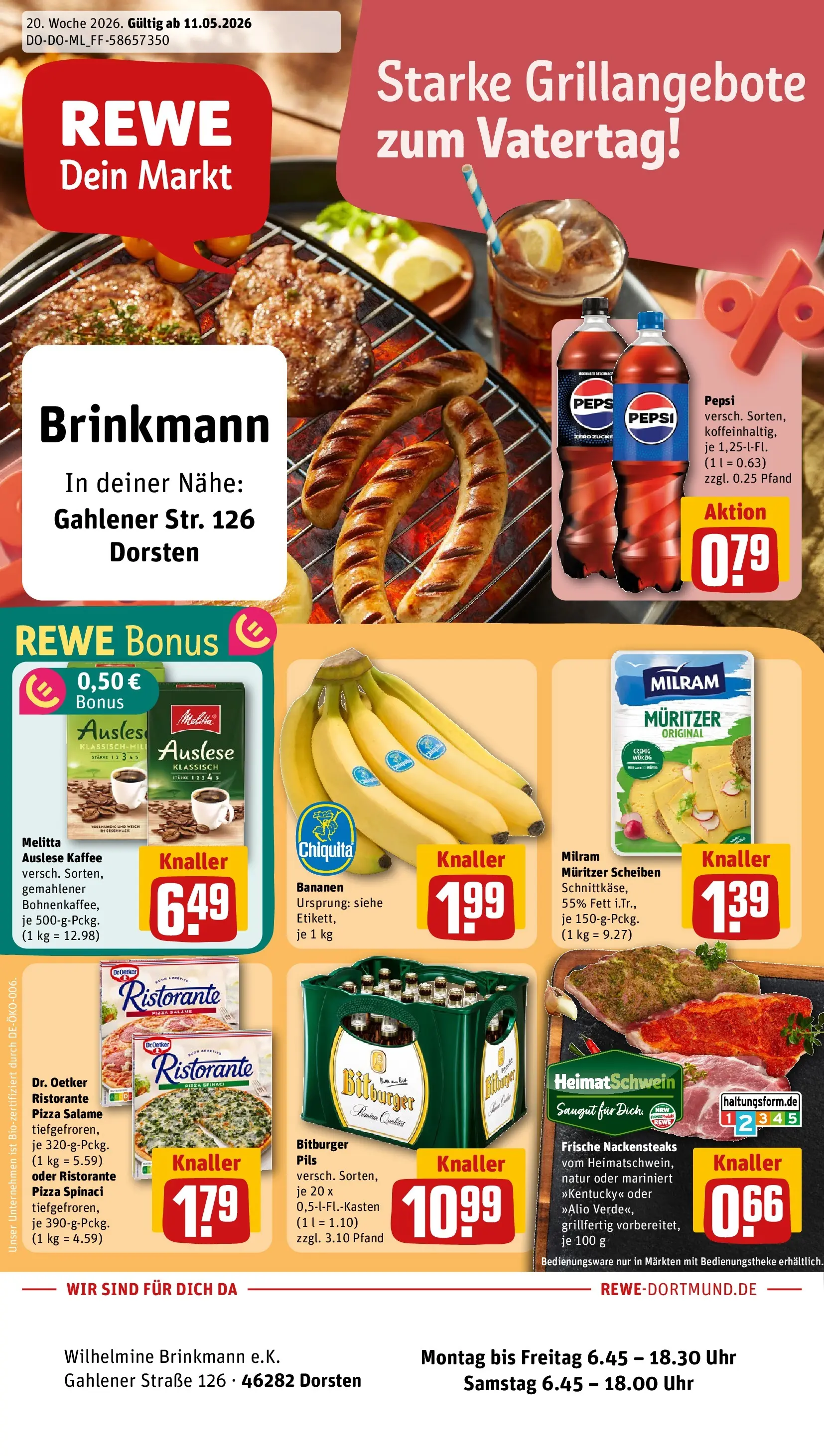 REWE Prospekt ab 10.05.2026 zum Blättern » Angebote | Seite: 1 | Produkte: Ristorante, Nackensteaks, Bitburger, Milram