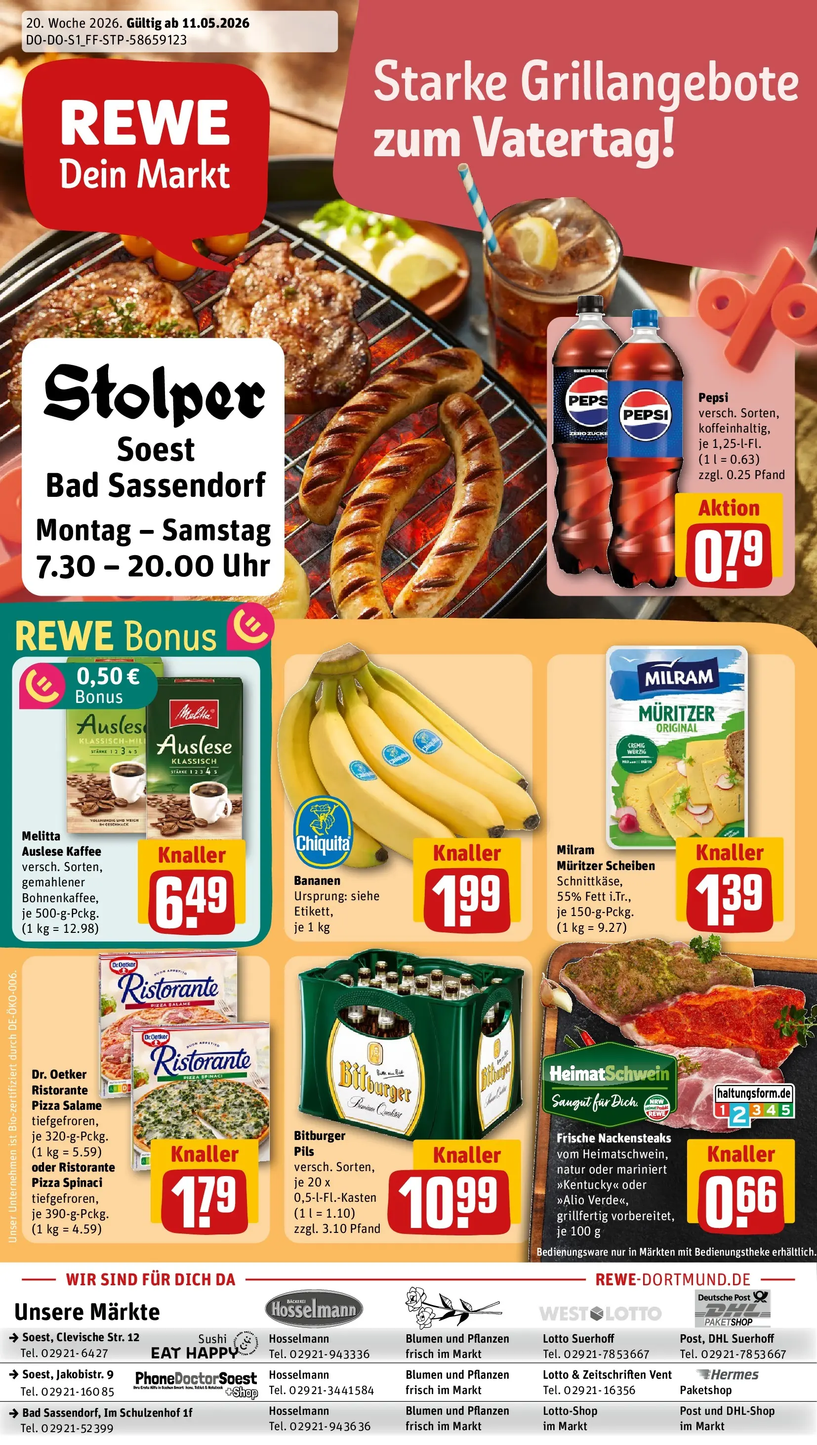 REWE Prospekt ab 10.05.2026 zum Blättern » Angebote | Seite: 1 | Produkte: Kaffee, Pils, Pepsi, Pizza