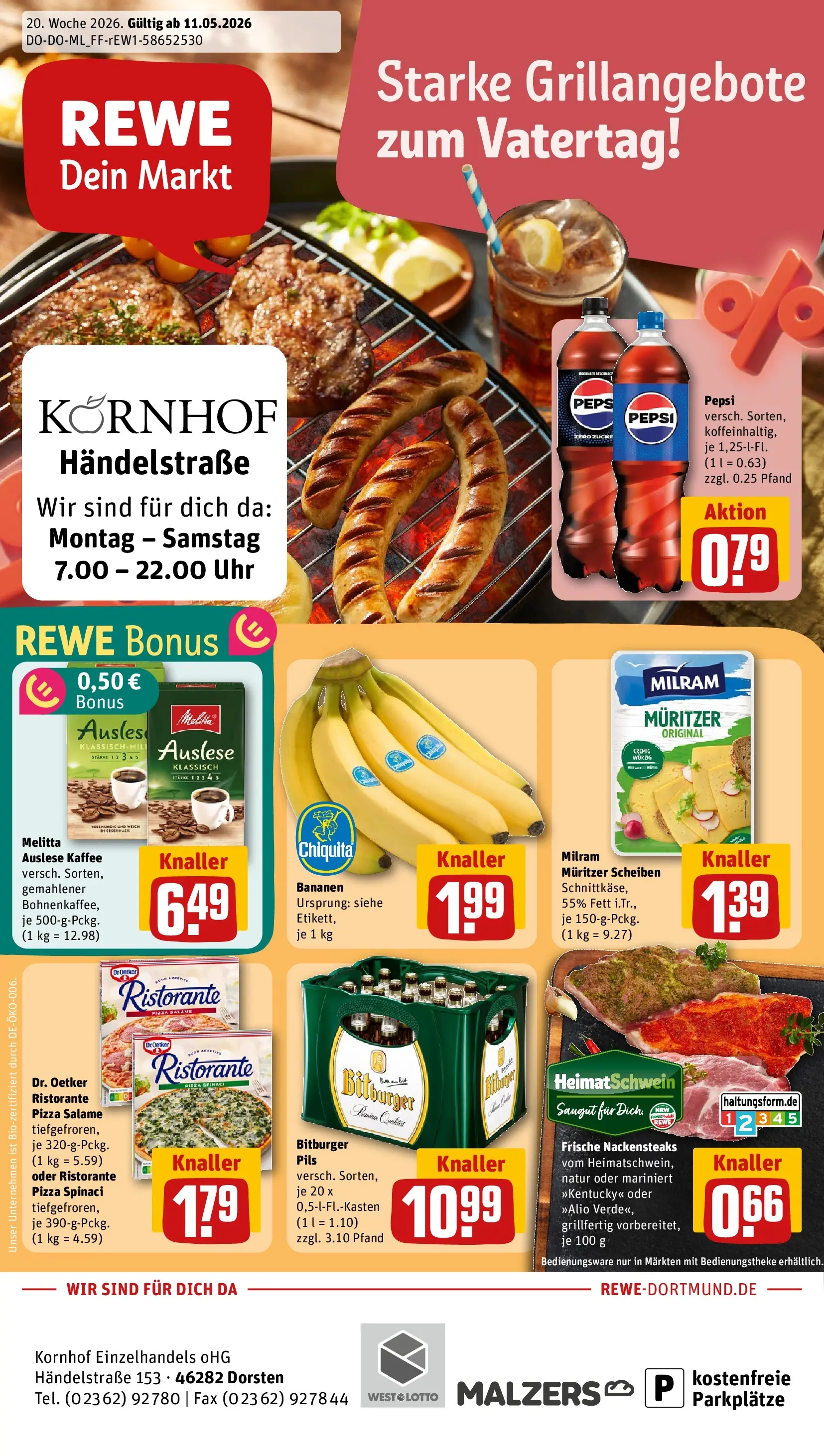 REWE Prospekt ab 10.05.2026 zum Blättern » Angebote | Seite: 1 | Produkte: Melitta, Bananen, Pepsi, Pizza